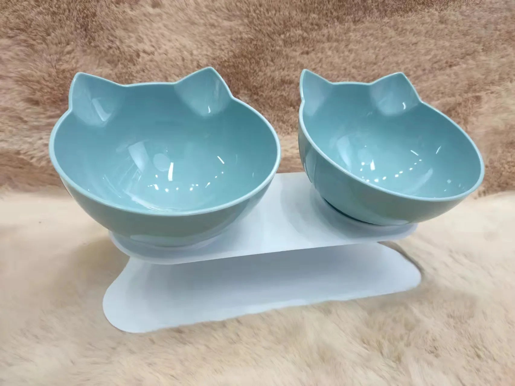 Inclined Cat Face Bowl, Blue, Double