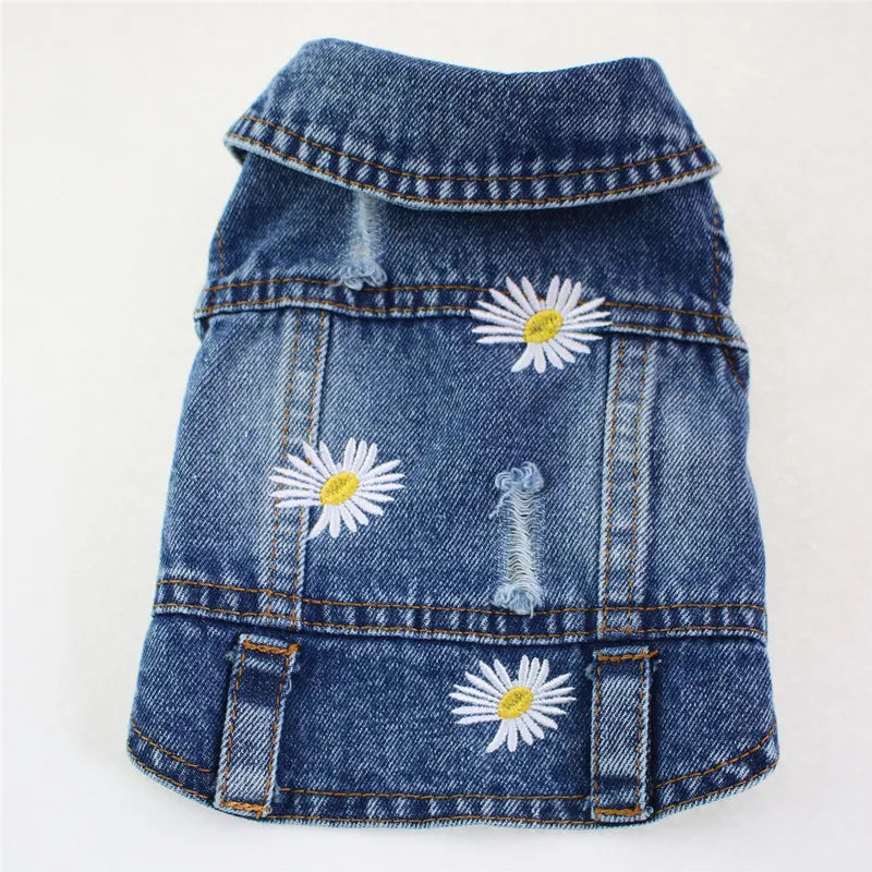 Distressed Denim Vest, Daisies