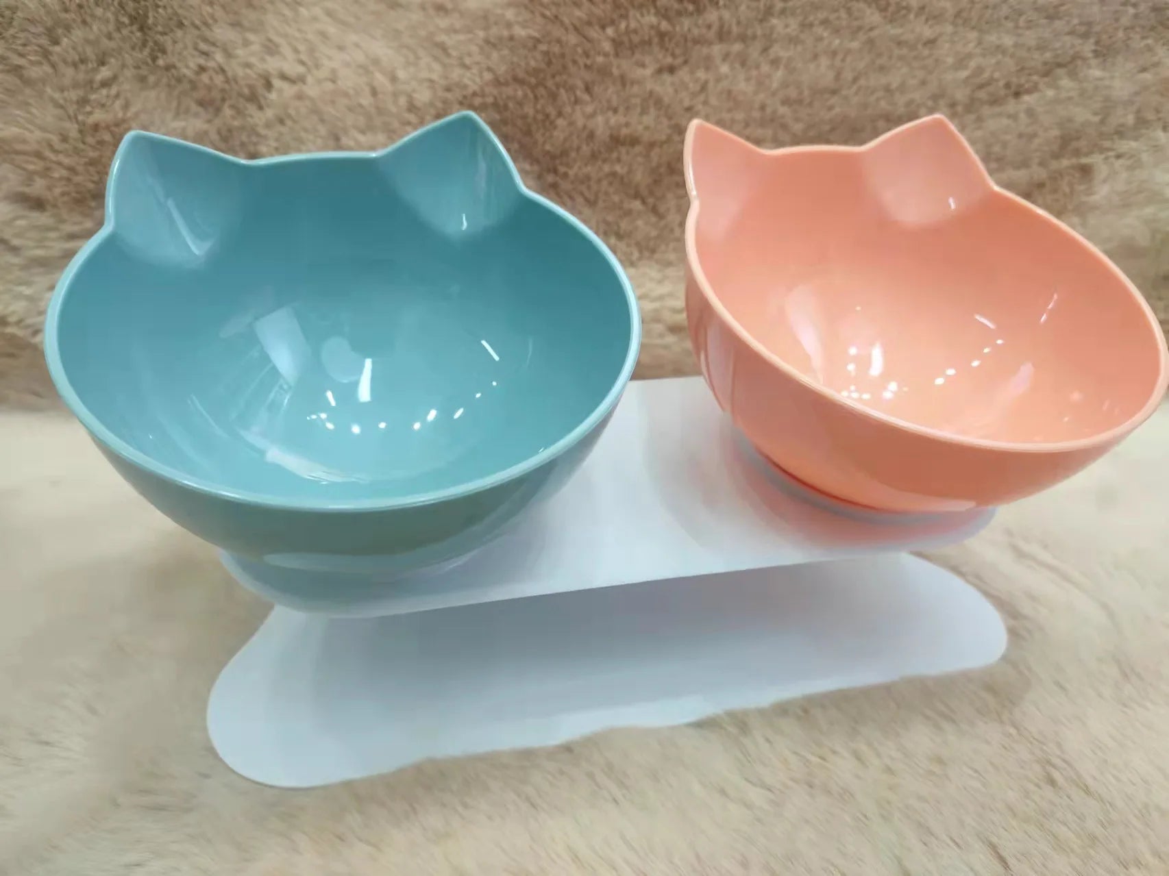 Inclined Cat Face Bowl, Blue & Orange