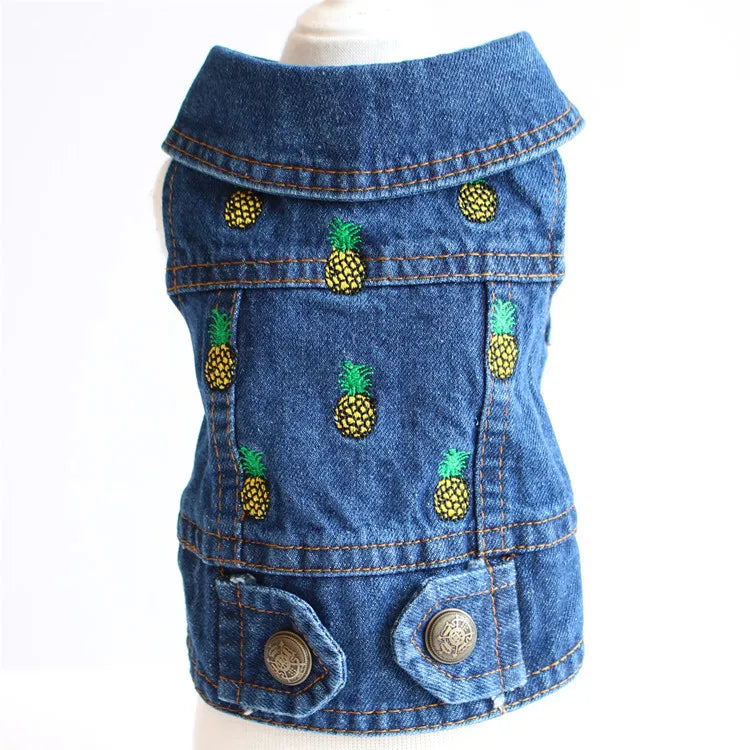 Distressed Denim Vest, Pineapples