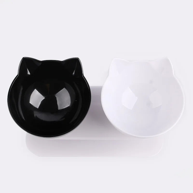 Inclined Cat Face Bowl, Black & White
