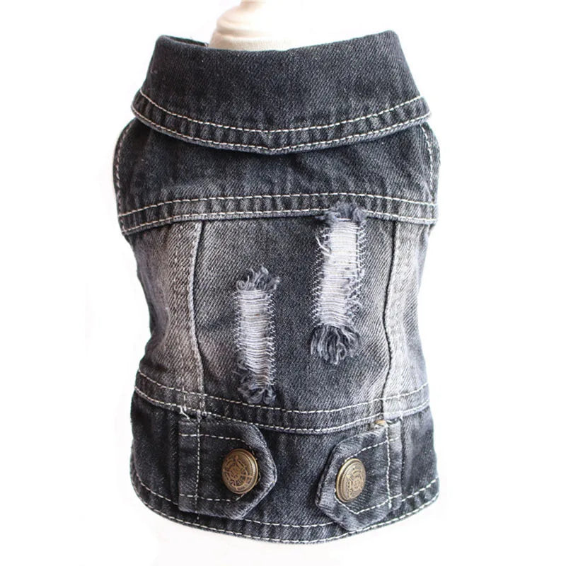 Distressed Denim Vest, Acid Wash, Black
