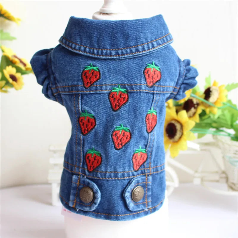 Distressed Denim Vest, Strawberries