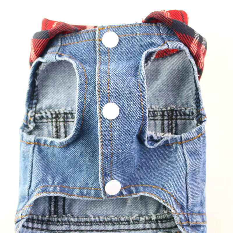 Distressed Denim Vest, Plaid Hoodie, Front, Buttons