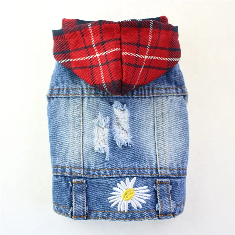 Distressed Denim Vest, Plaid Hoodie