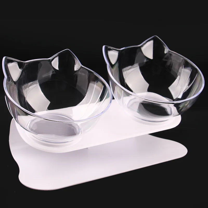 Inclined Cat Face Bowl, Clear, Double