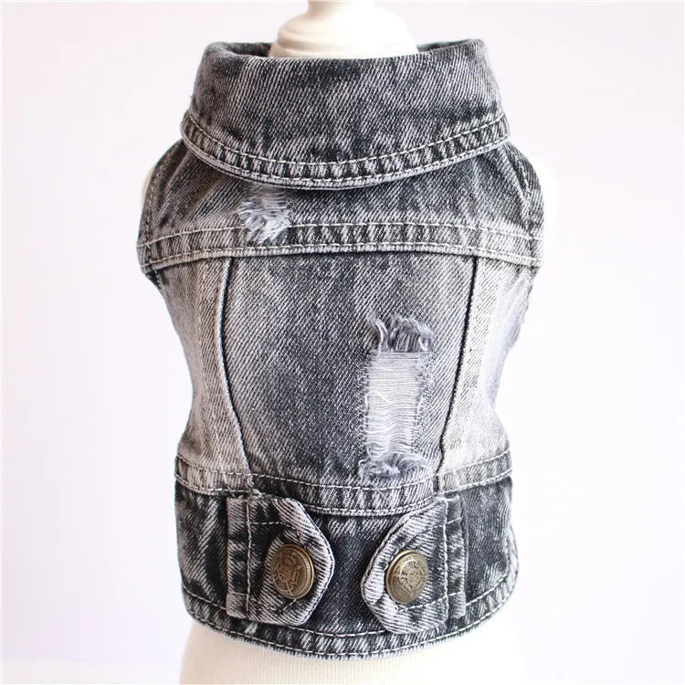Distressed Denim Vest, Acid Wash, Black