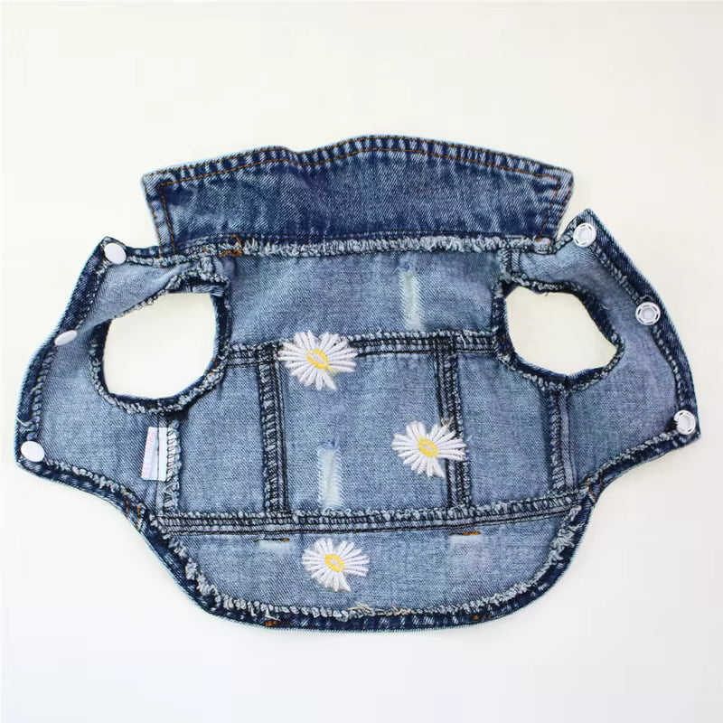 Distressed Denim Vest, Daisies, Open Vest
