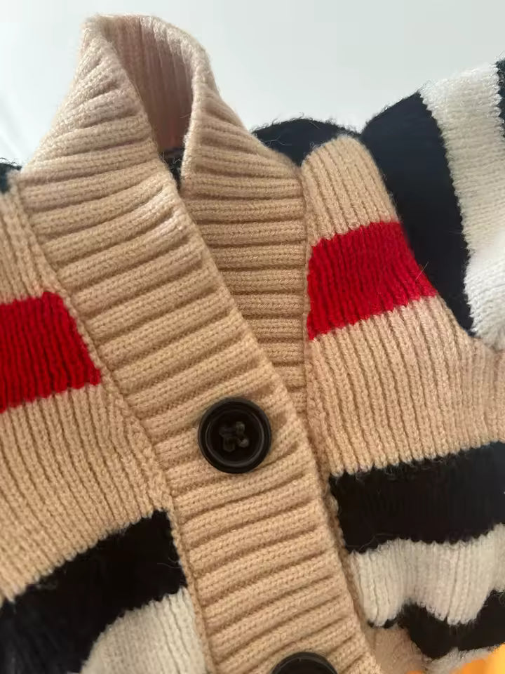 Knitted Cardigan, Beige, Stripes