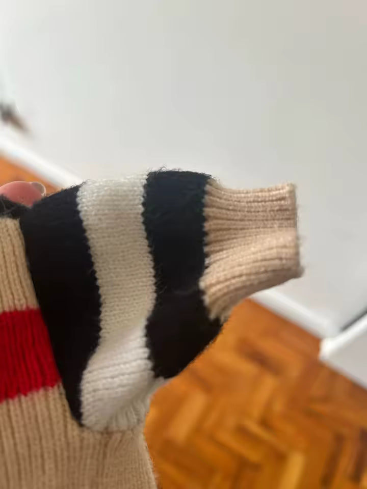 Knitted Cardigan, Beige, Stripes, Cuff