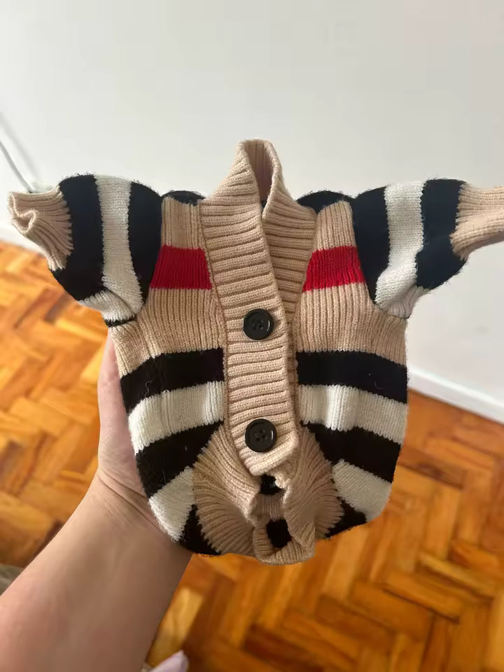 Knitted Cardigan, Beige, Stripes