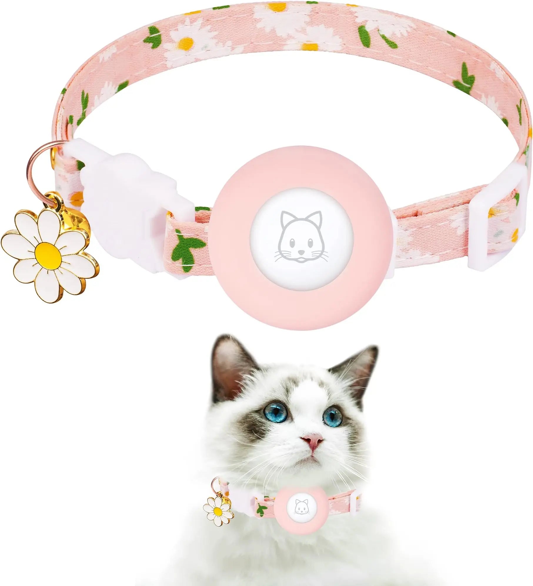 FUNAMEI Airtag Collar with Petal Charm, Pink