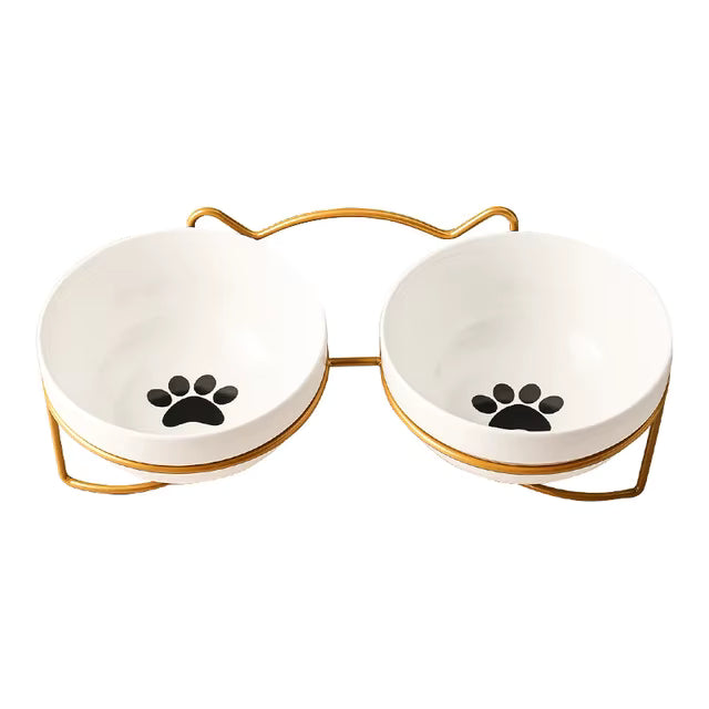 Poursweet Ceramic Bowl with Elevated Stand, Gold, Paws