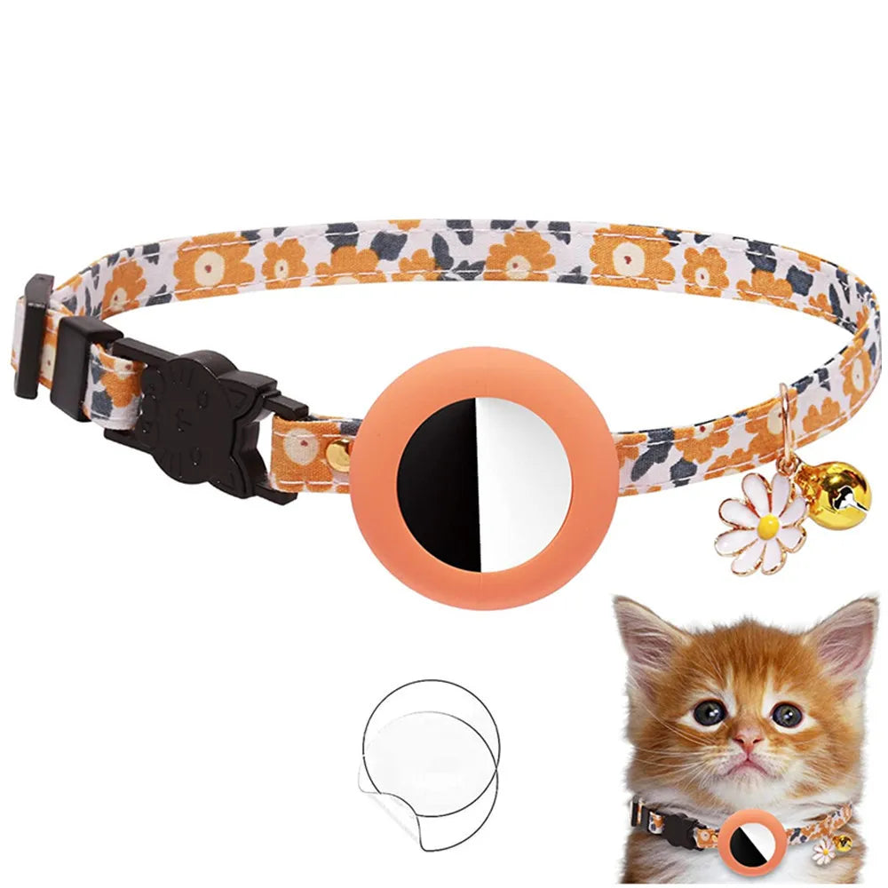 FUNAMEI Airtag Collar with Petal Charm, Orange