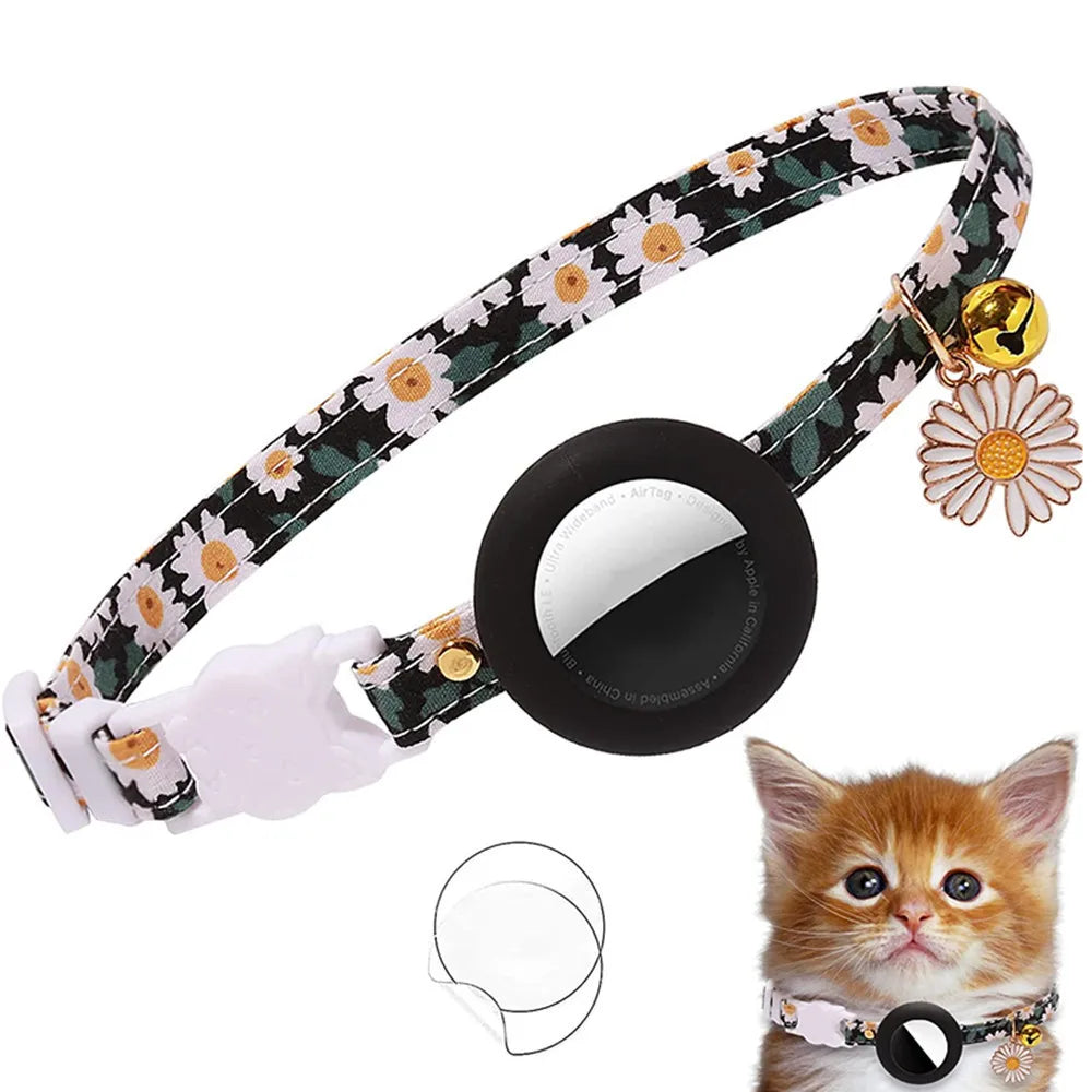 FUNAMEI Airtag Collar with Petal Charm, Black