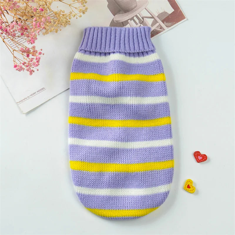 Knitted Turtleneck, Stripes, Purple, White, Yellow