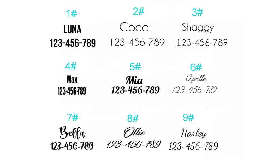 Velvet Customized Collar, Fonts