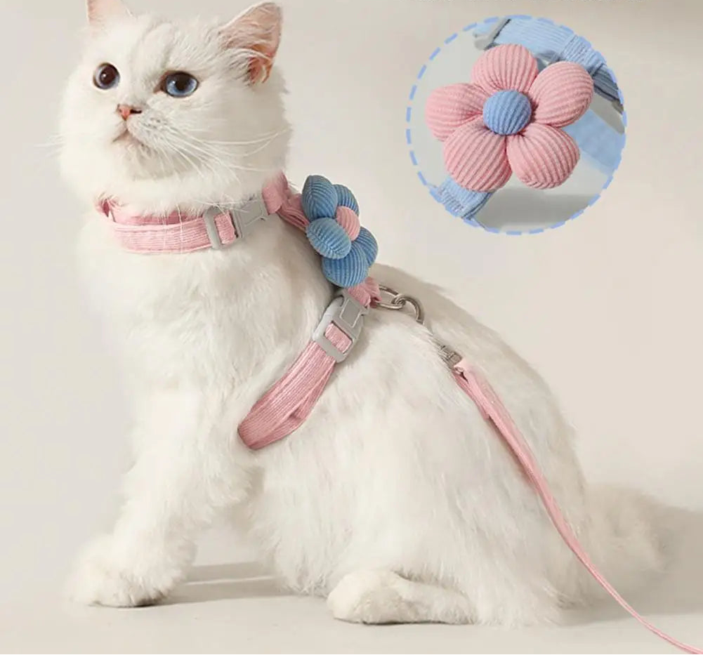 Petal Design Collar with Harness & Leash in Pink