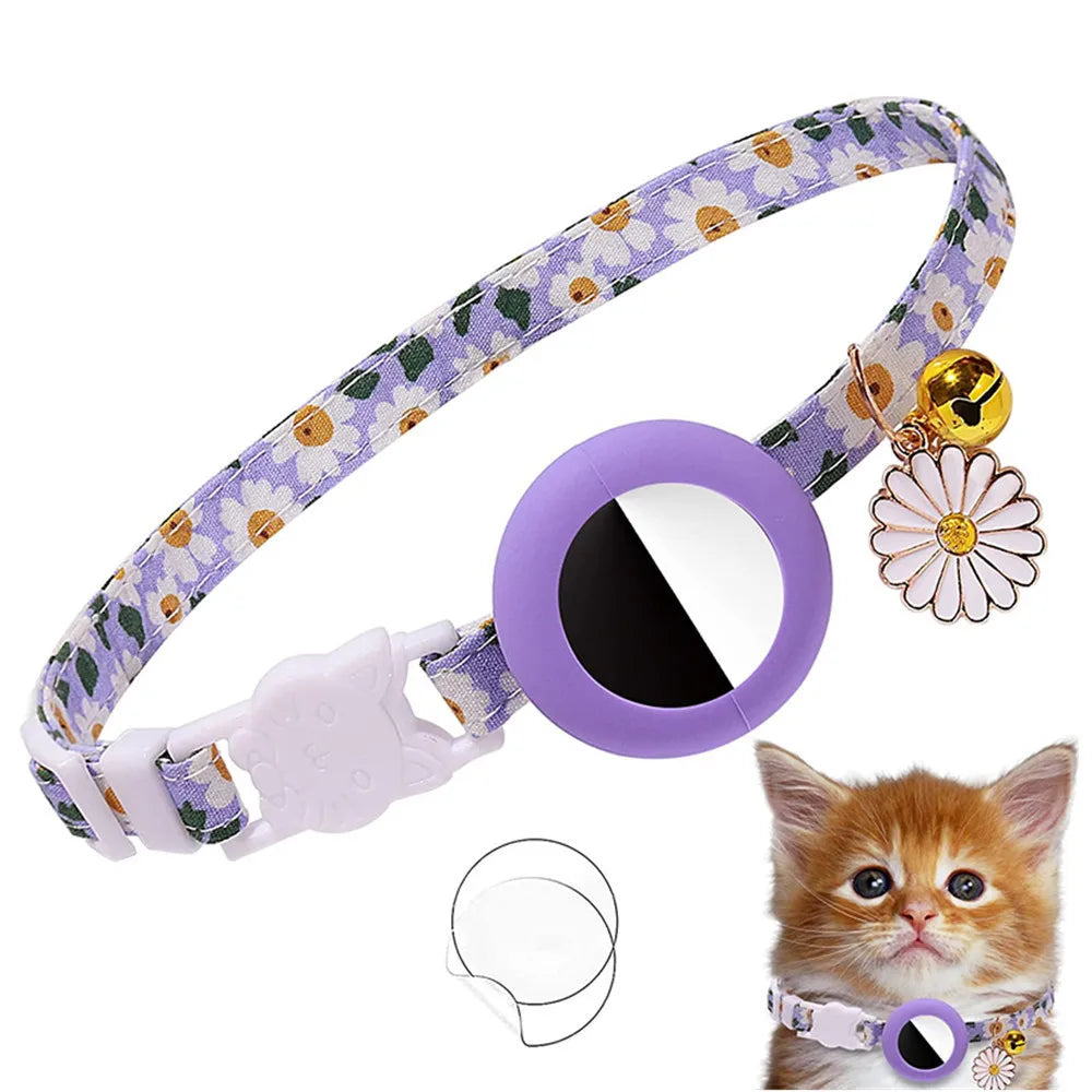 FUNAMEI Airtag Collar with Petal Charm, Deep Purple