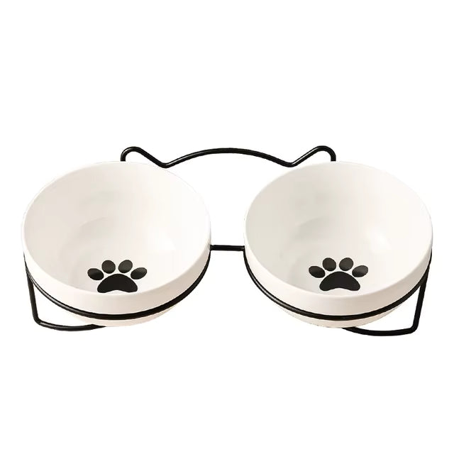 Poursweet Ceramic Bowl with Elevated Stand, Black, Paws