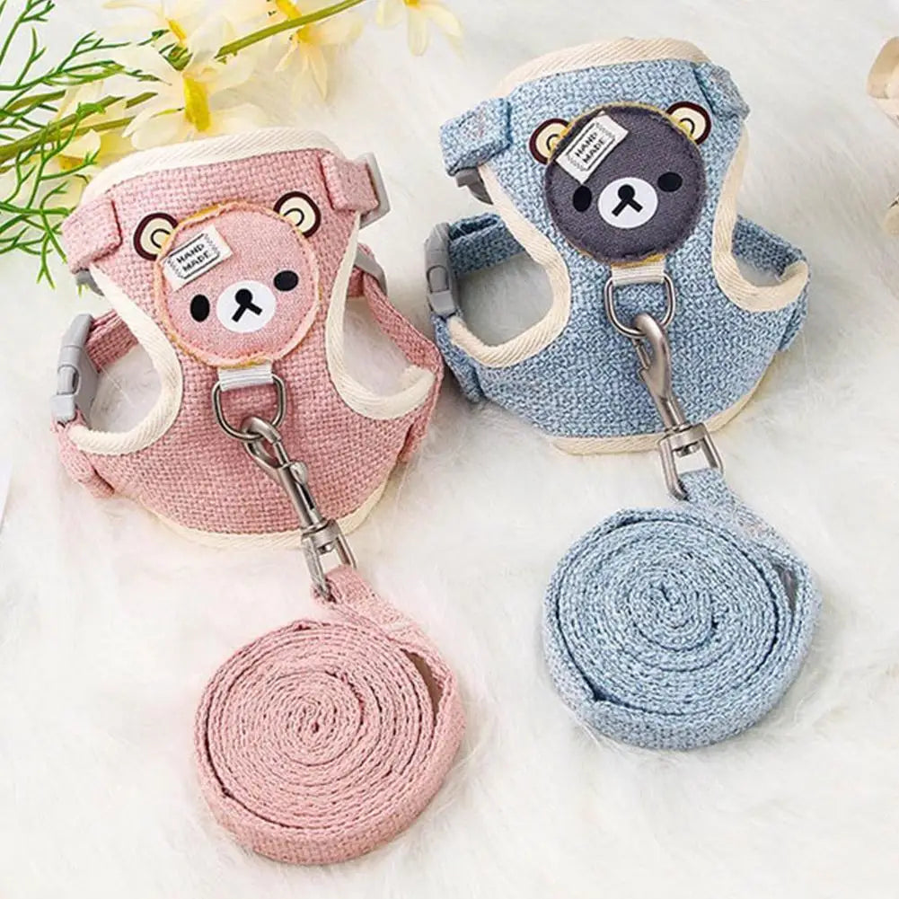Teddy Bear Harness with Leash, Pink & Blue