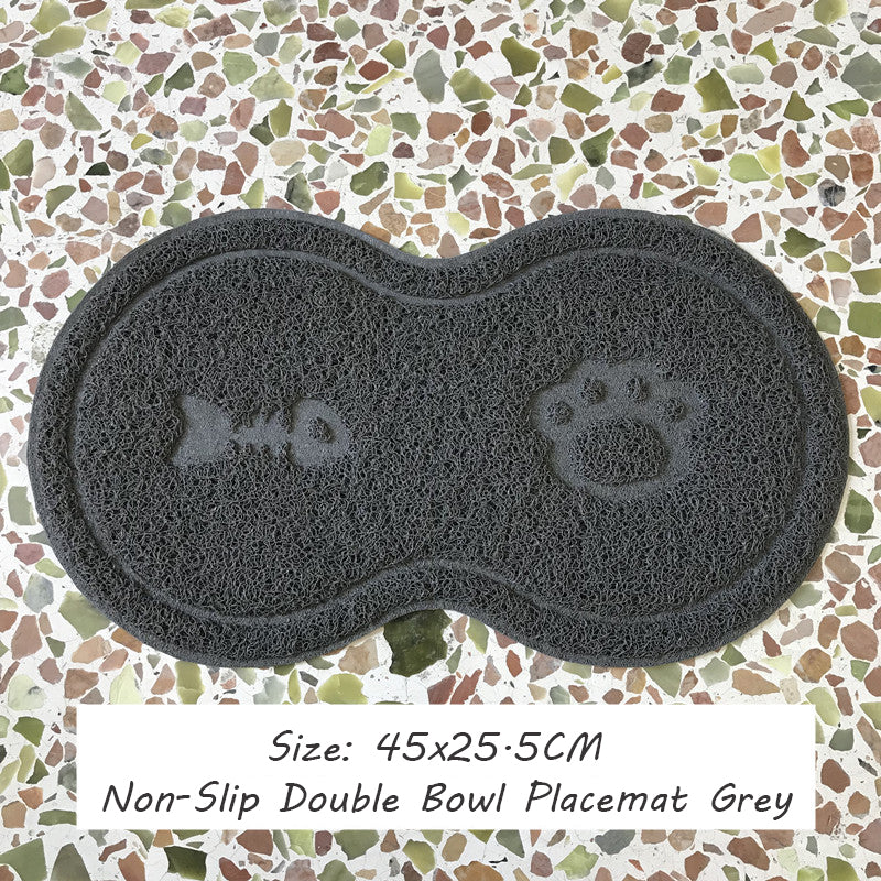 Poursweet Ceramic Bowl with Elevated Stand & Mat, Grey, Paw, Fish
