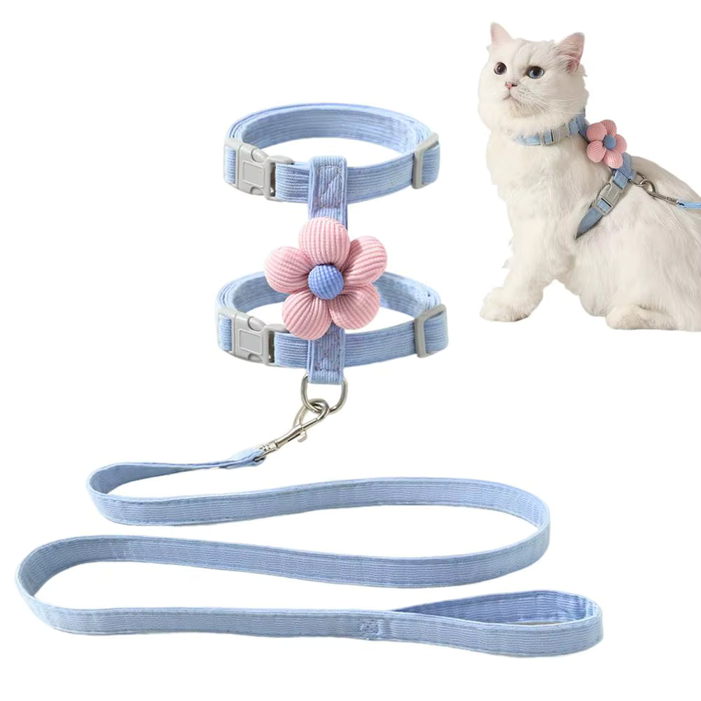Petal Design Collar with Harness & Leash in Blue