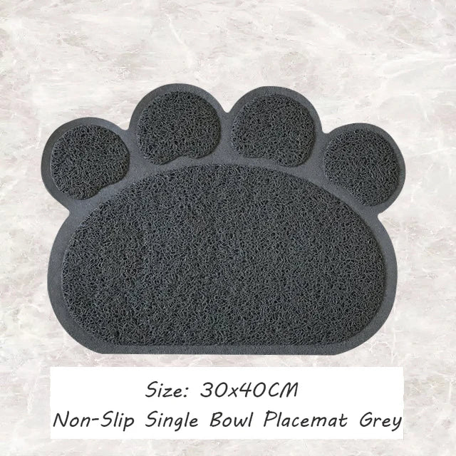 Poursweet Ceramic Bowl with Elevated Stand & Mat, Grey, Paw