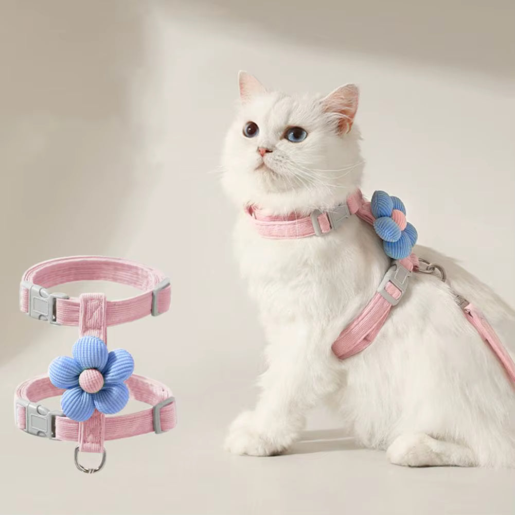 Petal Design Collar with Harness & Leash in Pink