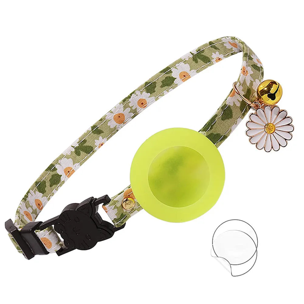 FUNAMEI Airtag Collar with Petal Charm, Green