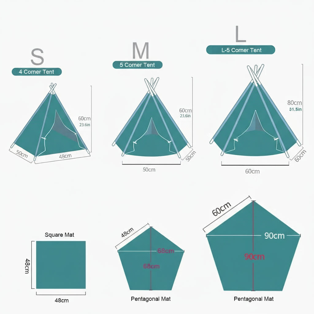 Yellow Pines Teepee, Size Chart