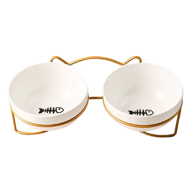 Poursweet Ceramic Bowl with Elevated Stand, Gold, Fish
