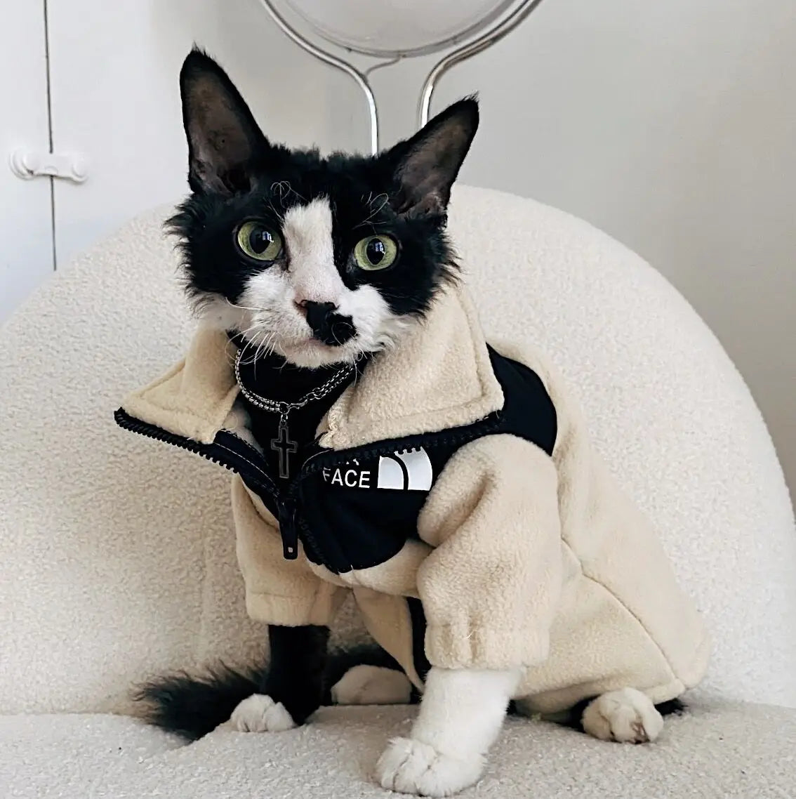 CatFace Reflective Fleece, Beige