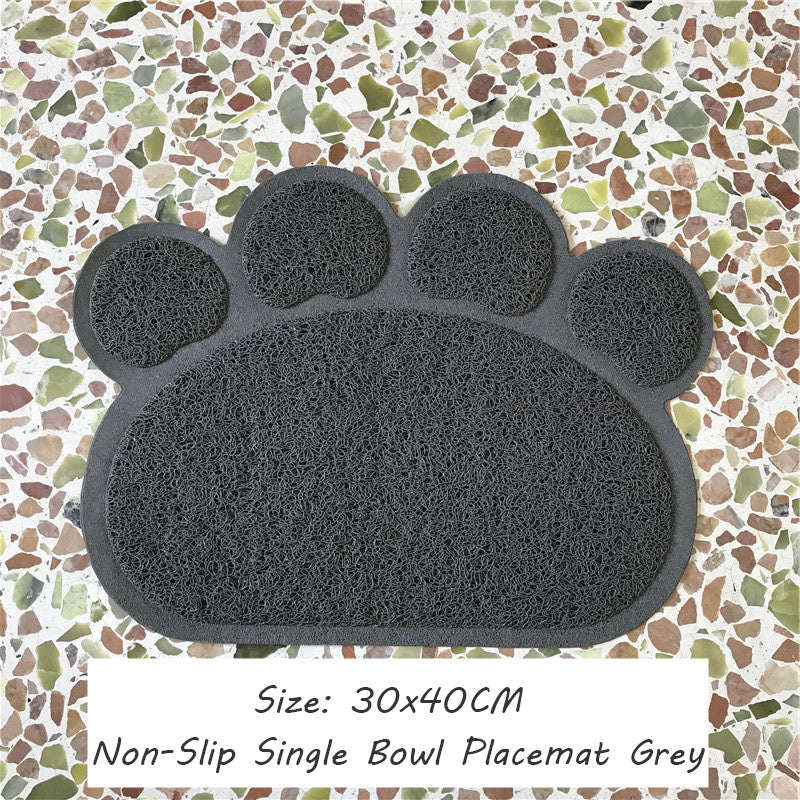 Poursweet Ceramic Bowl with Elevated Stand & Mat, Grey, Paw