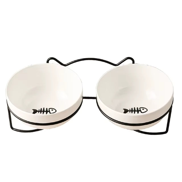 Poursweet Ceramic Bowl with Elevated Stand, Black, Fish
